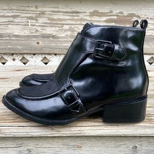 Pour La Victoire Hudson Black Leather Double Monk Strap Boots Women's Size 6.5